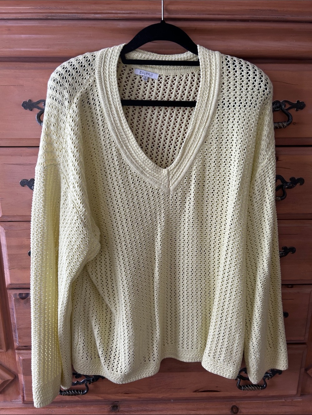 Z Supply Open-Knit V-Neck Sweater in Lime Green